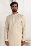 Arihant Rai Sinha_Beige Silk Embroidery Kurta Set With Aligadhi Pant _Online_at_Aza_Fashions