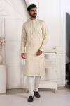 Buy_Arihant Rai Sinha_Beige Silk Embroidery Kurta Set With Aligadhi Pant _at_Aza_Fashions
