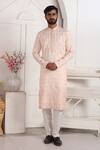 Arihant Rai Sinha_Pink Silk Embroidery Straight Kurta And Aligadhi Pant Set _at_Aza_Fashions
