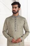 Arihant Rai Sinha_Green Silk Embroidery Kurta And Off White Pant Set _Online_at_Aza_Fashions