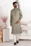 Buy_Arihant Rai Sinha_Green Silk Embroidery Kurta And Off White Pant Set _at_Aza_Fashions