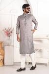 Buy_Arihant Rai Sinha_Gray Silk Embroidery Grey Kurta Set With Off White Pants _at_Aza_Fashions