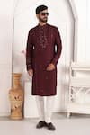 Buy_Arihant Rai Sinha_Wine Silk Embroidery, Mirrors Straight Kurta Set With Aligadhi Pant _at_Aza_Fashions