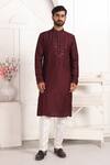 Buy_Arihant Rai Sinha_Wine Silk Embroidery, Mirrors Straight Kurta Set With Aligadhi Pant _Online_at_Aza_Fashions