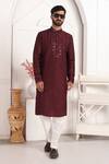 Shop_Arihant Rai Sinha_Wine Silk Embroidery, Mirrors Straight Kurta Set With Aligadhi Pant 