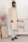Arihant Rai Sinha_Beige Silk Embroidery Art Straight Kurta _at_Aza_Fashions
