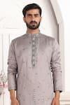 Buy_Arihant Rai Sinha_Gray Grey Embroidered Art Silk Straight Kurta _Online_at_Aza_Fashions