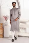 Shop_Arihant Rai Sinha_Gray Grey Embroidered Art Silk Straight Kurta _Online_at_Aza_Fashions
