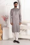 Arihant Rai Sinha_Gray Grey Embroidered Art Silk Straight Kurta _at_Aza_Fashions