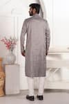 Shop_Arihant Rai Sinha_Gray Grey Embroidered Art Silk Straight Kurta _at_Aza_Fashions