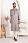 Buy_Arihant Rai Sinha_Gray Grey Embroidered Art Silk Straight Kurta _at_Aza_Fashions