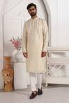 Shop_Arihant Rai Sinha_Beige Straight Kurta With Mirror Work _Online_at_Aza_Fashions