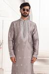 Arihant Rai Sinha_Gray Silk Embroidery, Mirrors Grey Banarasi Straight Kurta _Online_at_Aza_Fashions
