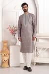 Buy_Arihant Rai Sinha_Gray Silk Embroidery, Mirrors Grey Banarasi Straight Kurta 