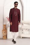 Arihant Rai Sinha_Wine Silk Embroidery, Mirrors Straight Kurta With Thread And Work _at_Aza_Fashions