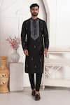 Shop_Arihant Rai Sinha_Black Silk Embroidery, Mirrors Straight Kurta With Work _Online_at_Aza_Fashions