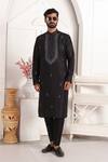 Arihant Rai Sinha_Black Silk Embroidery, Mirrors Straight Kurta With Work _at_Aza_Fashions