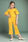 Buy_Petite Pomme_Yellow Cotton Fabric Flowers Flared Sleeve Jumpsuit _at_Aza_Fashions