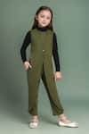 Buy_Petite Pomme_Green Cotton Single Button Flap Jumpsuit _at_Aza_Fashions