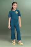 Buy_Petite Pomme_Blue Cotton Fabric Flowers Flared Sleeve Jumpsuit _at_Aza_Fashions
