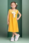 Buy_Petite Pomme_Yellow Cotton Bows, Lace Pleated Neckline Dress With Detail _at_Aza_Fashions