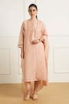 Buy Arcvsh By Pallavi Singh Rose Gold Brocade, Silk, Chanderi Embroidery Collared Tunic And Pants at Aza Fashions Buy_Arcvsh By Pallavi Singh_Rose Gold Brocade, Silk, Chanderi Embroidery Collared Tunic And Pants _at_Aza_Fashions