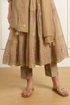 Shop_Arcvsh by Pallavi Singh_Beige Gathered Anarkali Set With Pants _Online_at_Aza_Fashions
