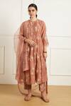 Buy_Arcvsh by Pallavi Singh_Peach Almond Pleated Kurta Set _Online_at_Aza_Fashions