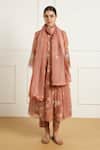 Buy_Arcvsh by Pallavi Singh_Peach Pleated Tunic And Printed Pants Set _Online_at_Aza_Fashions