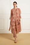 Arcvsh by Pallavi Singh_Peach Pleated Tunic And Printed Pants Set _at_Aza_Fashions