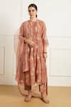Buy_Arcvsh by Pallavi Singh_Peach Pleated Tunic And Printed Pants Set _at_Aza_Fashions