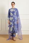 Buy_Arcvsh by Pallavi Singh_Blue Twilight Pleated Tunic And Printed Pants Set _at_Aza_Fashions