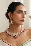 Swabhimann_Red Stones, Rhinestones Rose Gold Polki Necklace Set _Online_at_Aza_Fashions