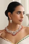 Buy_Swabhimann_Red Stones, Rhinestones Rose Gold Polki Necklace Set _at_Aza_Fashions