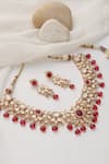 Shop_Swabhimann_Red Stones, Rhinestones Rose Gold Polki Necklace Set _at_Aza_Fashions