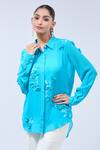Namrata Joshipura_Blue Embroidery Collared Floral Embellished Asymmetric Tunic_at_Aza_Fashions