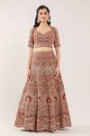 Samyukta Singhania_Orange Embroidery, Gota Patti, Sequins Sweetheart Botanical Pattern Lehenga Set_at_Aza_Fashions
