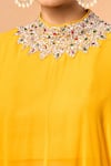 Samyukta Singhania_Yellow Stones, Crystals Round Neck Embroidered Kaftan And Flared Pant Set _at_Aza_Fashions