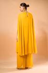 Shop_Samyukta Singhania_Yellow Stones, Crystals Round Neck Embroidered Kaftan And Flared Pant Set _at_Aza_Fashions