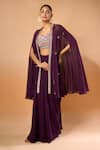 Shop Samyukta Singhania Wine Beads, Sequins Sweetheart Neck Embroidered Dhoti Skirt Set With Cape Online at Aza Fashions Shop_Samyukta Singhania_Wine Beads, Sequins Sweetheart Neck Embroidered Dhoti Skirt Set With Cape _Online_at_Aza_Fashions