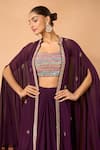 Samyukta Singhania Wine Beads, Sequins Sweetheart Neck Embroidered Dhoti Skirt Set With Cape at Aza Fashions Samyukta Singhania_Wine Beads, Sequins Sweetheart Neck Embroidered Dhoti Skirt Set With Cape _at_Aza_Fashions