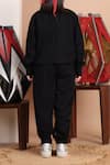 Shop_Samyukta Singhania_Black Cotton Front Bow Top And Jogger Set _at_Aza_Fashions