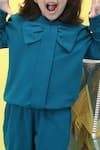 Buy_Samyukta Singhania_Blue Cotton Bow Detail Full Sleeve Top And Jogger Set 