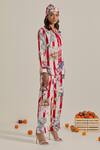 Buy_Chrkha_Red Cotton, Linen Collared Striped Printed Top And Pant Set _Online_at_Aza_Fashions