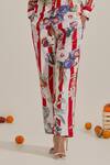 Shop_Chrkha_Red Cotton, Linen Collared Striped Printed Top And Pant Set _Online_at_Aza_Fashions