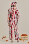 Shop_Chrkha_Red Cotton, Linen Collared Striped Printed Top And Pant Set _at_Aza_Fashions