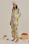 Chrkha_Yellow Cotton, Linen Collared Floral Striped Co-ord Set _Online_at_Aza_Fashions