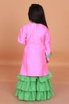 Shop_Turqidz By Shweta Aggarwal_Pink Cotton, Silk Embroidery Kurti And Green Ruffle Sharara _at_Aza_Fashions