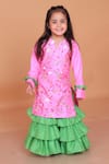 Buy_Turqidz By Shweta Aggarwal_Pink Cotton, Silk Embroidery Kurti And Green Ruffle Sharara _at_Aza_Fashions
