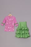 Buy_Turqidz By Shweta Aggarwal_Pink Cotton, Silk Embroidery Kurti And Green Ruffle Sharara _Online_at_Aza_Fashions